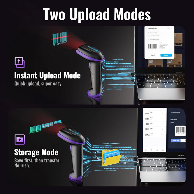 Tera Barcode Scanner Wireless Versatile 2-in-1 (2.4Ghz Wireless+USB 2.0 Wired) with Battery Level Indicator, 328 Feet Transmission Distance Rechargeable 1D Laser Bar Code Reader Handheld 5100 Purple - Image 5