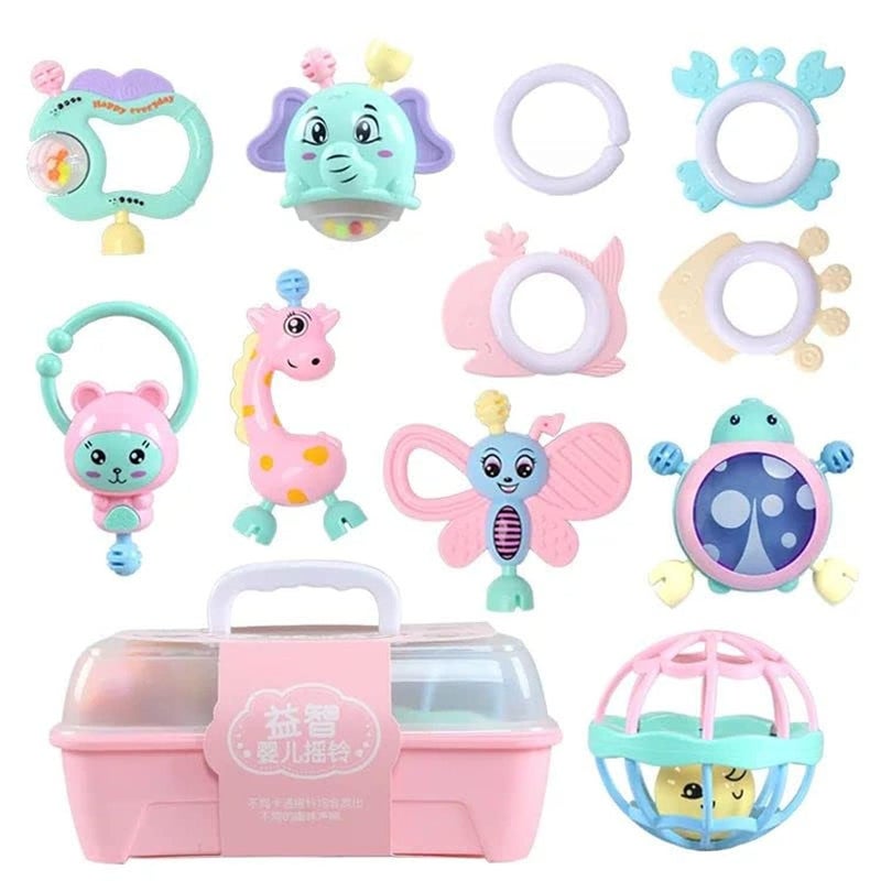 Rattle Shape Baby Toy Box 11 Pieces - Multi Color