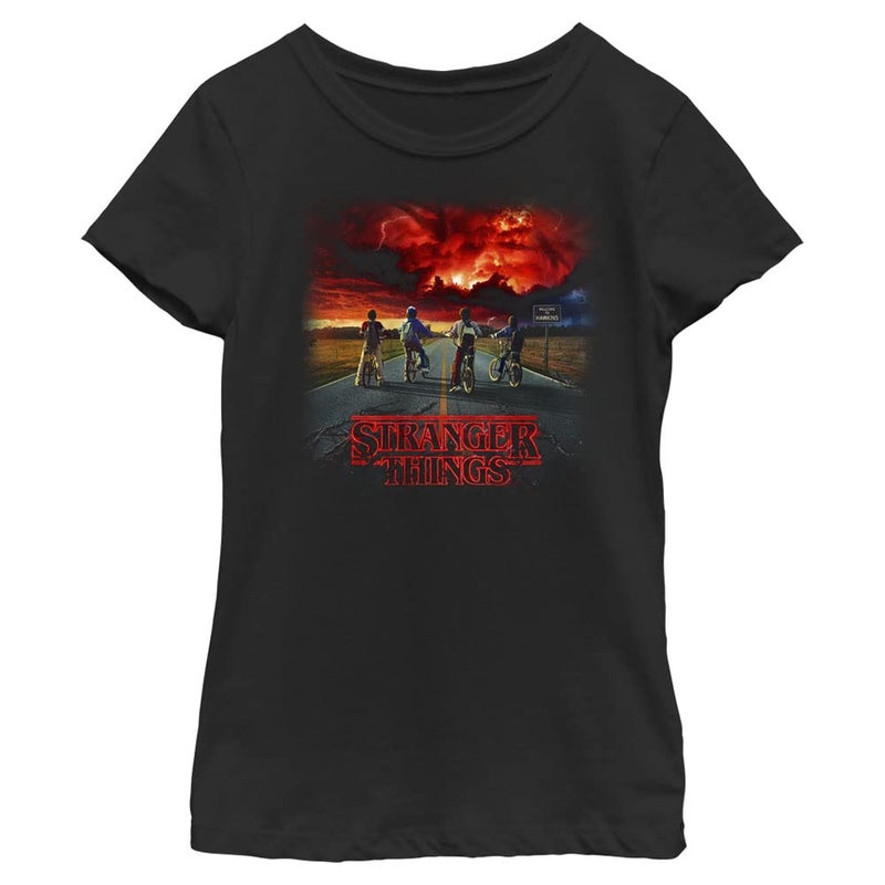 Netflix Stranger Things Where It Began Girls Short Sleeve Tee Shirt, Black, X-Small