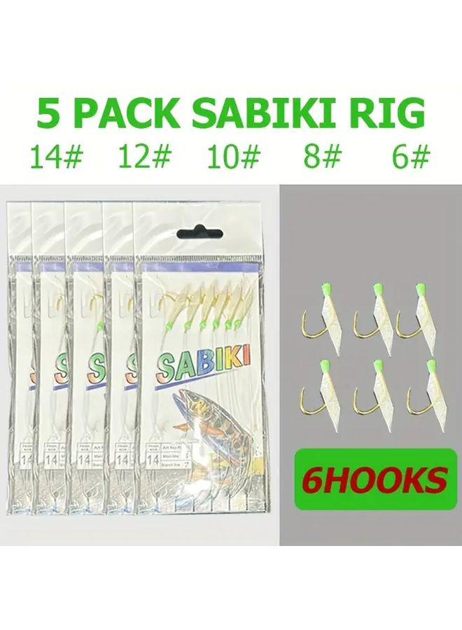 5 Pcs Fishing Flasher Bait Rigs Glow Beads Hooks 6 Size 5 Packs For Freshwater And Saltwater - Image 1