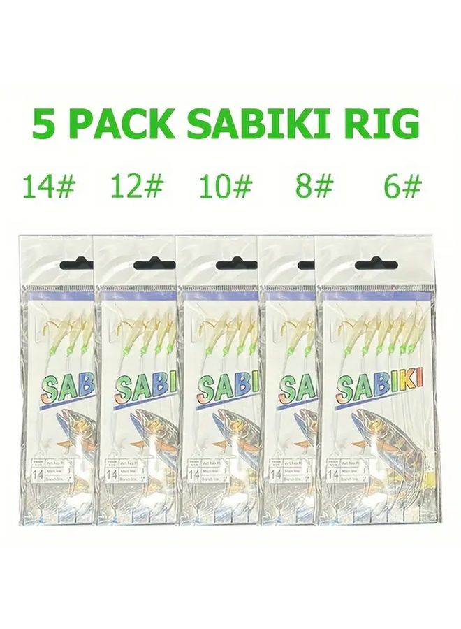 5 Pcs Fishing Flasher Bait Rigs Glow Beads Hooks 6 Size 5 Packs For Freshwater And Saltwater - Image 3