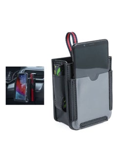 Car Auto Air Vent Leather Tidy Storage Hanging Bag, Car Air Vent Storage Bag with Charging Cable Hole, Universal Vehicle Small Bucket with Hook, Inner Car Accessories