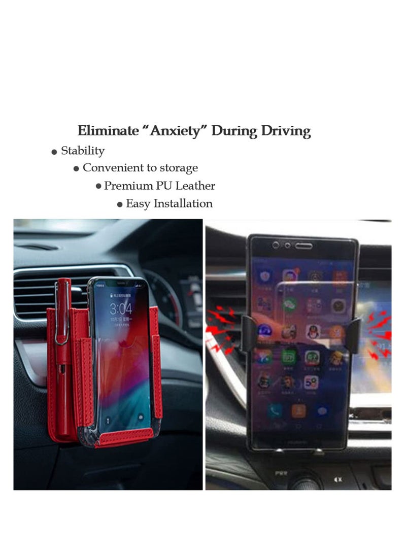 Excefore - Car Auto Air Vent Leather Tidy Storage Hanging Bag, Car Air Vent Storage Bag with Charging Cable Hole, Universal Vehicle Small Bucket with Hook, Inner Car Accessories - Image 1