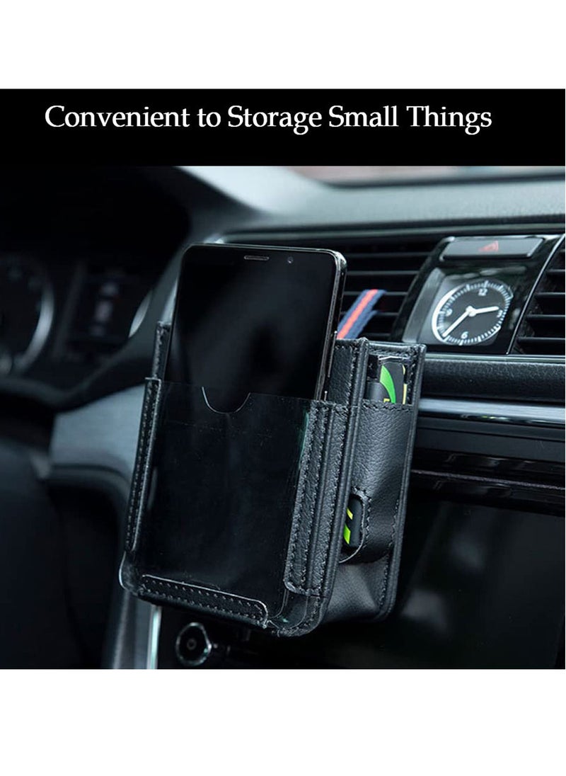 Excefore - Car Auto Air Vent Leather Tidy Storage Hanging Bag, Car Air Vent Storage Bag with Charging Cable Hole, Universal Vehicle Small Bucket with Hook, Inner Car Accessories - Image 1