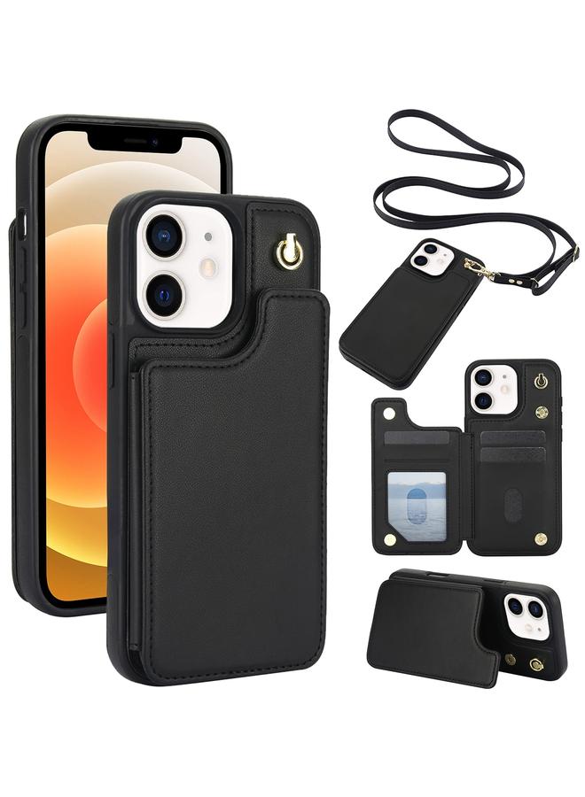 زبون جراب هاتف iPhone 12 / 12 Pro Crossbody بمشبك مزدوج ومحفظة من الجلد - Image 1