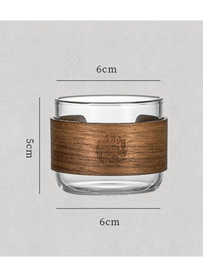 WAOKN 6-piece set: High borosilicate glass teacup with walnut wood insulation layer, 110ml coffee cup. - Image 4