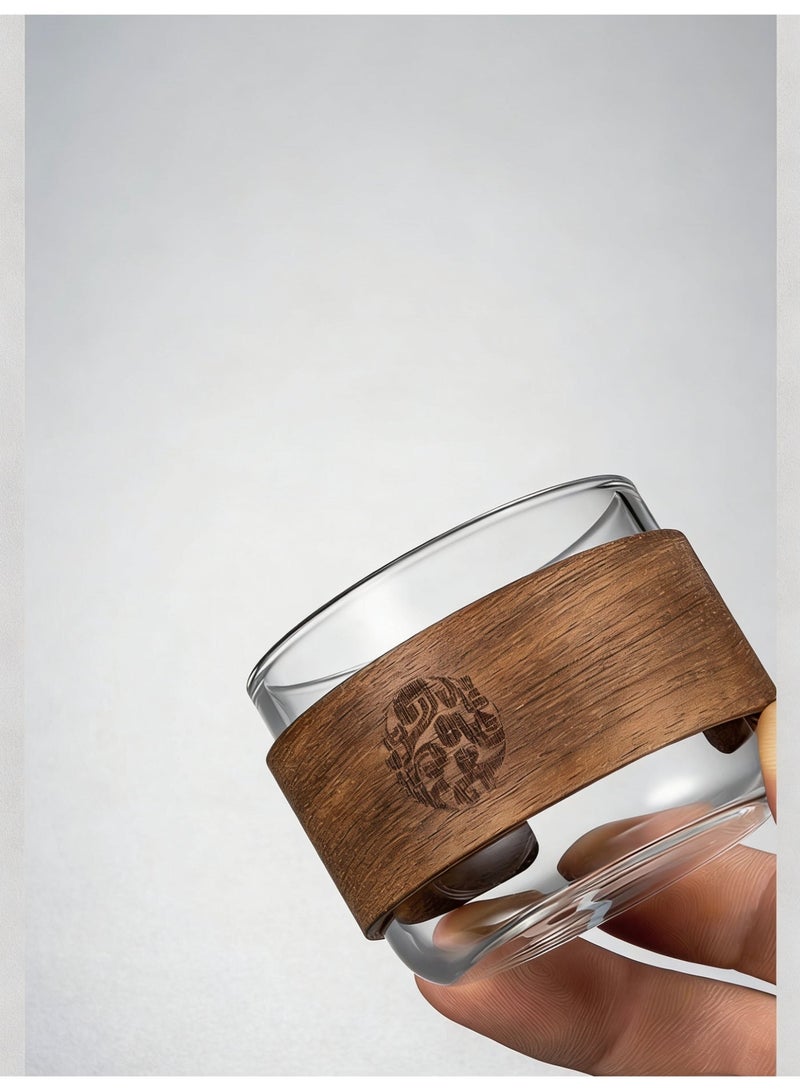 WAOKN 6-piece set: High borosilicate glass teacup with walnut wood insulation layer, 110ml coffee cup. - Image 2