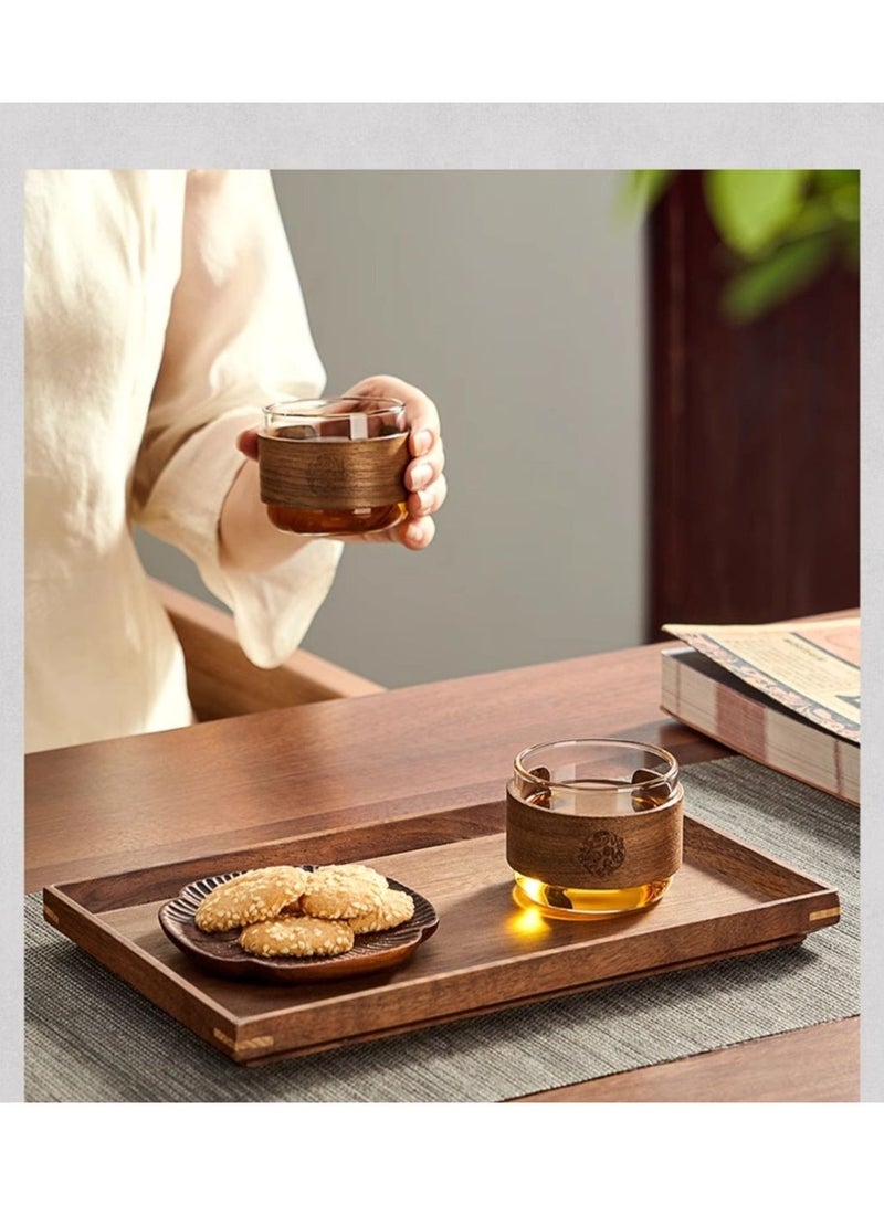 WAOKN 6-piece set: High borosilicate glass teacup with walnut wood insulation layer, 110ml coffee cup. - Image 3