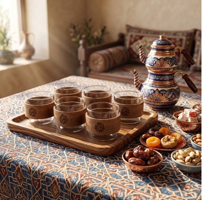 كايان للمنزل مجموعة من 6 أكواب زجاجية مع غلاف خشبي من خشب الجوز، أكواب شاي وقهوة من زجاج البوروسيليكات المقاوم للحرارة، أكواب شرب قابلة لإعادة الاستخدام لتناول الطعام في المنزل ولتقديمها كهدية. - Image 2