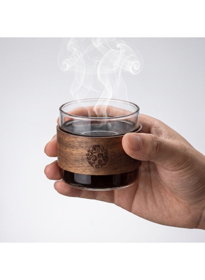 kayan home Set of 6 Glass Coffee & Tea Cups with Walnut Wood Heat-Resistant Sleeves, Premium Borosilicate Glass Cups for Arabic Coffee, Tea & Cold Drinks, Anti-Scald Wooden Grip, Perfect for Home & Office - Image 4