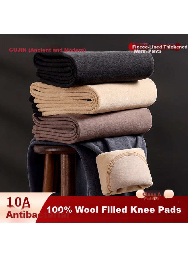 Gujin Men's Fleece-lined Thickened Warm Pants 100% Wool Filled Extended Knee Protection Autumn Thermal Underwear 10a Antibacterial Base Layer Pants - Image 1