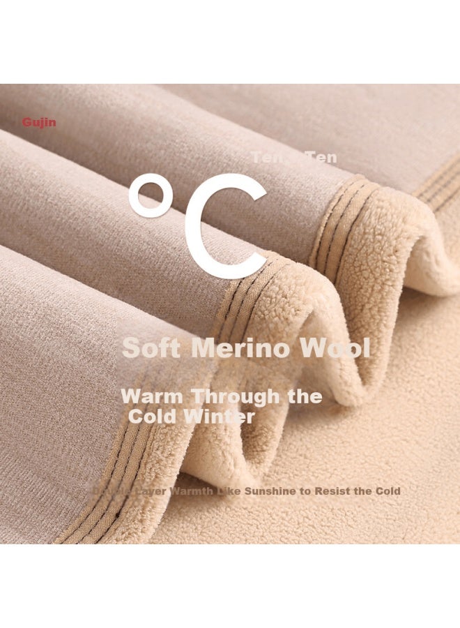 Gujin Men's Fleece-lined Thickened Warm Pants 100% Wool Filled Extended Knee Protection Autumn Thermal Underwear 10a Antibacterial Base Layer Pants - Image 4