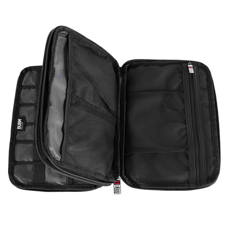 BUBM Double layer Electronic Accessories Organizer, Travel Gadget Bag for Cables, USB Flash Drive, Plug and More, Perfect Size Fits for iPad Mini (Medium, Black) - Image 3