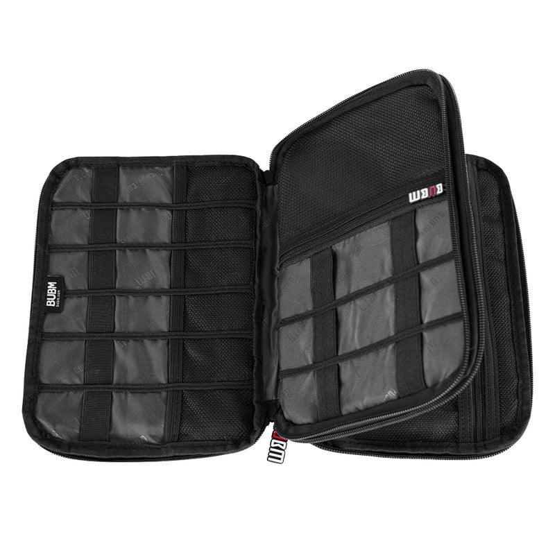 BUBM Double layer Electronic Accessories Organizer, Travel Gadget Bag for Cables, USB Flash Drive, Plug and More, Perfect Size Fits for iPad Mini (Medium, Black) - Image 2