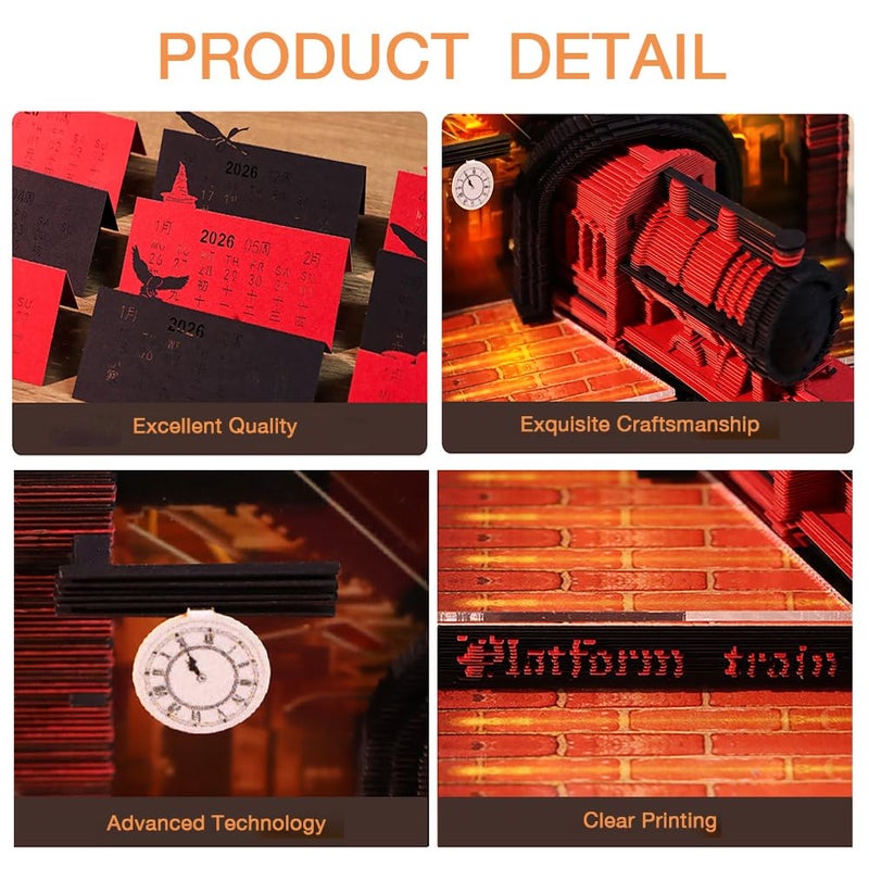 Gonoce Time Piece Calendar, 2026 Desk Calendar Memo Pad, Gonoce 3D Magic Train Creative Time Piece Notepad with Lights, 3D Memo Pad Decoration Gift (2026 Train) - Image 3