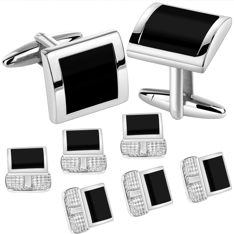 HAWSON Classical Men's Enamel cufflinks and tuxedo studs set for business wedding formal - Image 1