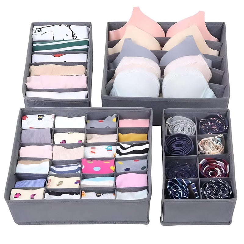 Clothing Storage - 4 Reusable Folding Organizers for Underwear, Bras, Socks, Ties, and Belts, Perfect for Tidy Drawers and Efficient Under-Bed Organization - Image 1