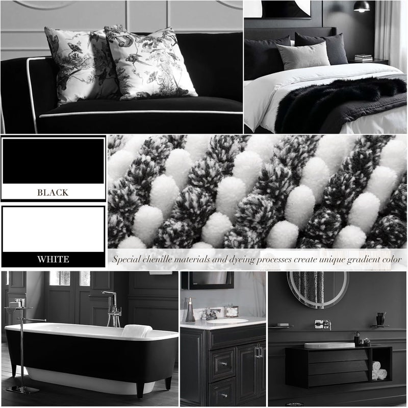 BSICPRO Bathroom Rugs and Mats Sets, 2 Piece Thick Absorbent Chenille Bath Mat Rug Set Non Slip, Soft Shaggy Bath Room Floor Mats for Bathroom, Machine Washable (20" x 47" Plus 16" x 24", Black) - Image 3