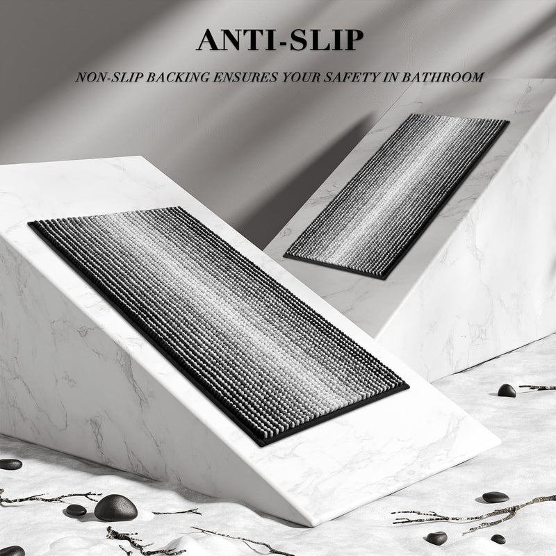 BSICPRO Bathroom Rugs and Mats Sets, 2 Piece Thick Absorbent Chenille Bath Mat Rug Set Non Slip, Soft Shaggy Bath Room Floor Mats for Bathroom, Machine Washable (20" x 47" Plus 16" x 24", Black) - Image 5