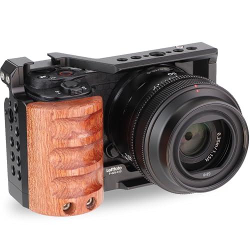 Leftfoto Upgrade Metal Cage with Wood Handle for Sony Alpha ZV-E10 Video Shooting Accessories, Cold Shoe Mic/Light Extension Video Cage Filming Vlog Camera Kit - Image 1