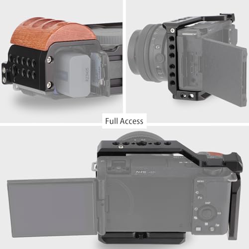 Leftfoto Upgrade Metal Cage with Wood Handle for Sony Alpha ZV-E10 Video Shooting Accessories, Cold Shoe Mic/Light Extension Video Cage Filming Vlog Camera Kit - Image 5