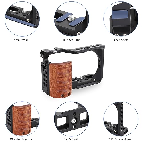 Leftfoto Upgrade Metal Cage with Wood Handle for Sony Alpha ZV-E10 Video Shooting Accessories, Cold Shoe Mic/Light Extension Video Cage Filming Vlog Camera Kit - Image 2