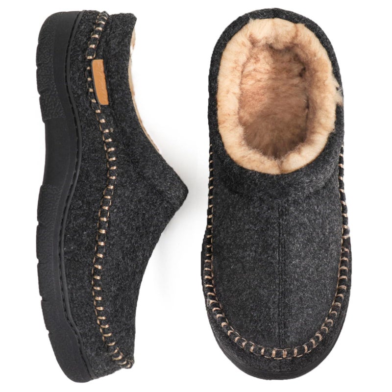 Zigzagger Men's Slip On Moccasin Slippers, Indoor/Outdoor Warm Fuzzy Comfy House Shoes, Fluffy Wide Loafer Slippers, Wool Black, 9-10 D(M) US - Image 1