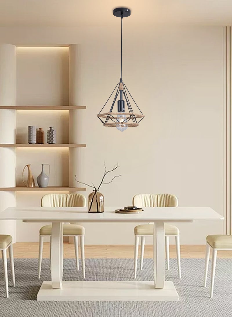 Best Power Rustic Hanging Pendant Light, Model 6606-1, E27 Bulb Base, Adjustable Height, 3 Light Modes, Black Metal & Rope Design, Indoor Lighting for Dining Room, Kitchen, Living Room  - Image 1