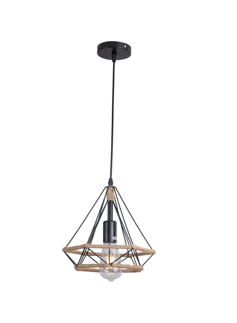 Best Power Rustic Hanging Pendant Light, Model 6606-1, E27 Bulb Base, Adjustable Height, 3 Light Modes, Black Metal & Rope Design, Indoor Lighting for Dining Room, Kitchen, Living Room  - Image 2