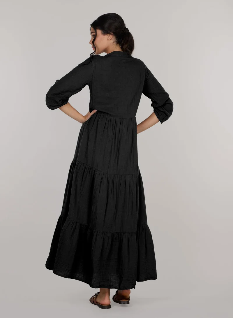 Just Nature black Button-Front Tiered Midi Dress for Women | Best Price UAE