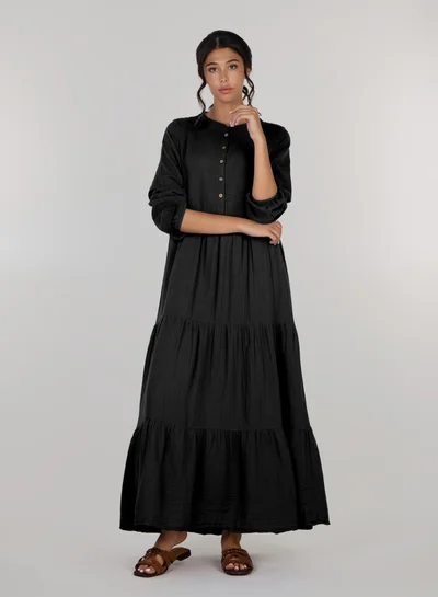 Just Nature Button-Front Tiered Midi Dress