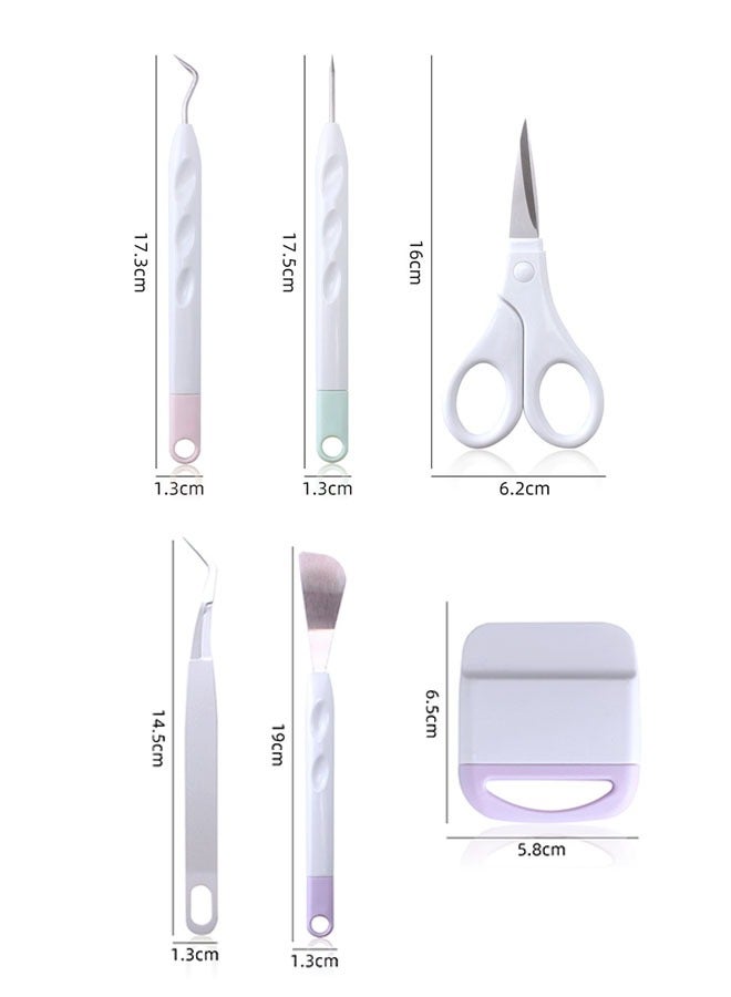 مجموعة أدوات إزالة الأعشاب الضارة المصنوعة من الفينيل من 6 قطع ، مكشطة الأعشاب الضارة هوك ملعقة ملاقط مقص لقطع البطاقات سكرابوكينغ DIY صورة ظلية النقش الحروف - Image 2