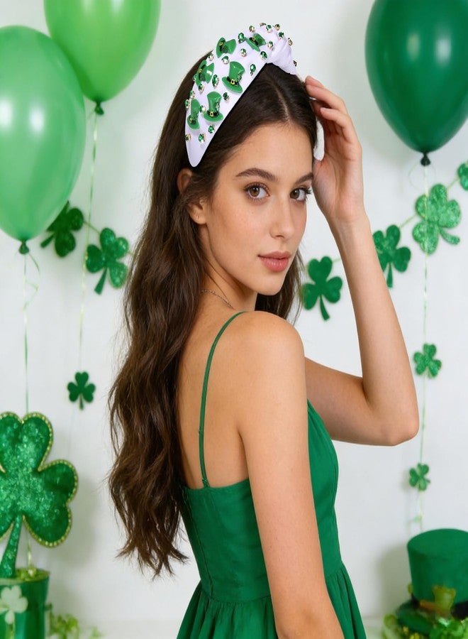 بودرير طوق رأس للنساء بمناسبة عيد القديس باتريك، قبعة أيرلندية خضراء مزينة بالكريستال، طوق رأس معقود، زي حفلة غرين داي، إكسسوارات رأس، هدايا (قبعة علوية) - Image 2