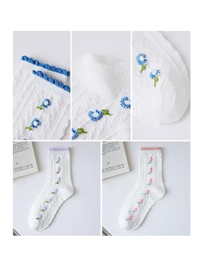 5 Pairs Floral Lovely Design Cotton Socks - Image 3