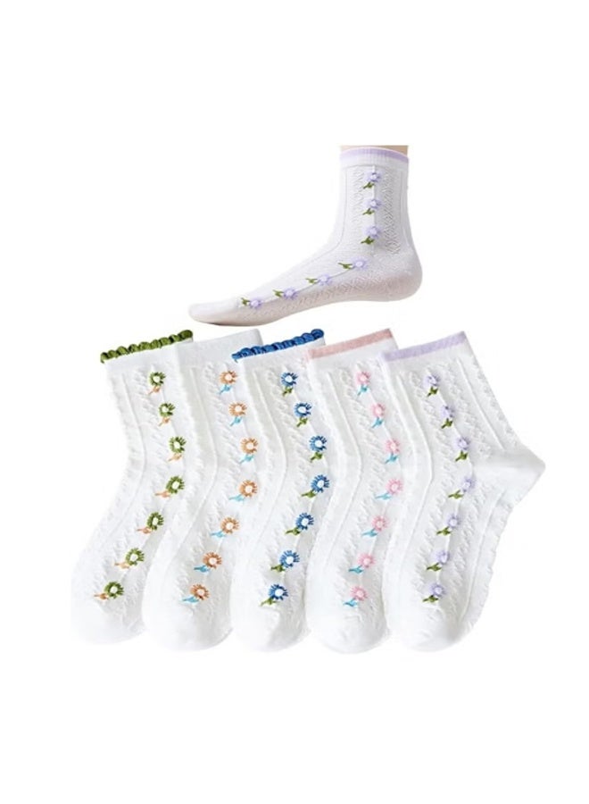5 Pairs Floral Lovely Design Cotton Socks - Image 2