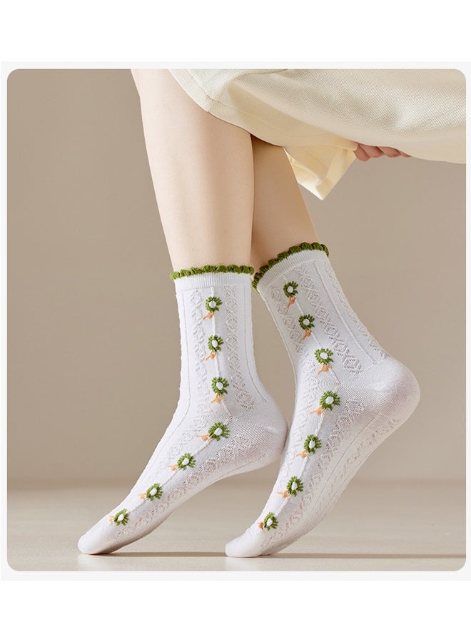 5 Pairs Floral Lovely Design Cotton Socks - Image 4