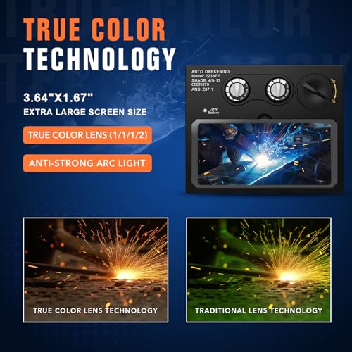 TRQWH Welding Lens - Solar Auto Darkening Welding Helmet Lens True Color Technology with 2 Arc Sensor Ajustable Shade Range 4/9-13 Automatic LCD Lens Dimming Shade Filter 4.33x3.54in Auto Welding Lens - Image 2