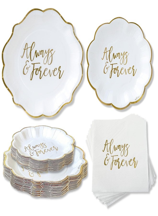 Kate Aspen Always & Forever Wedding Paper Plates and Napkins Set - 72 Piece Wedding Plates Disposable Party Tableware for 24 Guests - Bridal Shower Decorations, Engagement Party Decor - Image 1