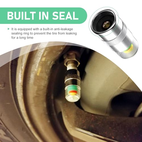MOXRUQ 8 PCS Car Tire Pressure Monitor Valve Stem Caps, 2.4Bar 36PSI Tire Pressure Monitor Sensor Indicator, 3 Color Eye Alert Tire Pressure Monitor Valve Caps with Pressure Gauge, Fit for Most Cars - Image 5