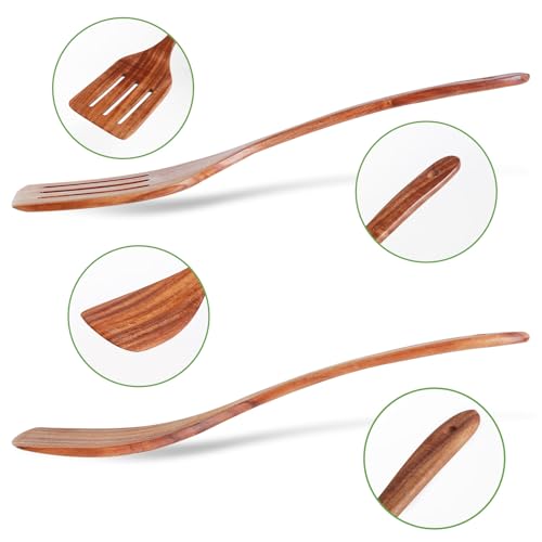 FunCee 2 Pack Wooden Spatula, Acacia Wood Long Handle Flat Frying Turner, Handmade wooden spoons for cooking, Kitchen Utensil set, Non-Stick Cooking Spurtle Utensils for kitchen use - Image 3