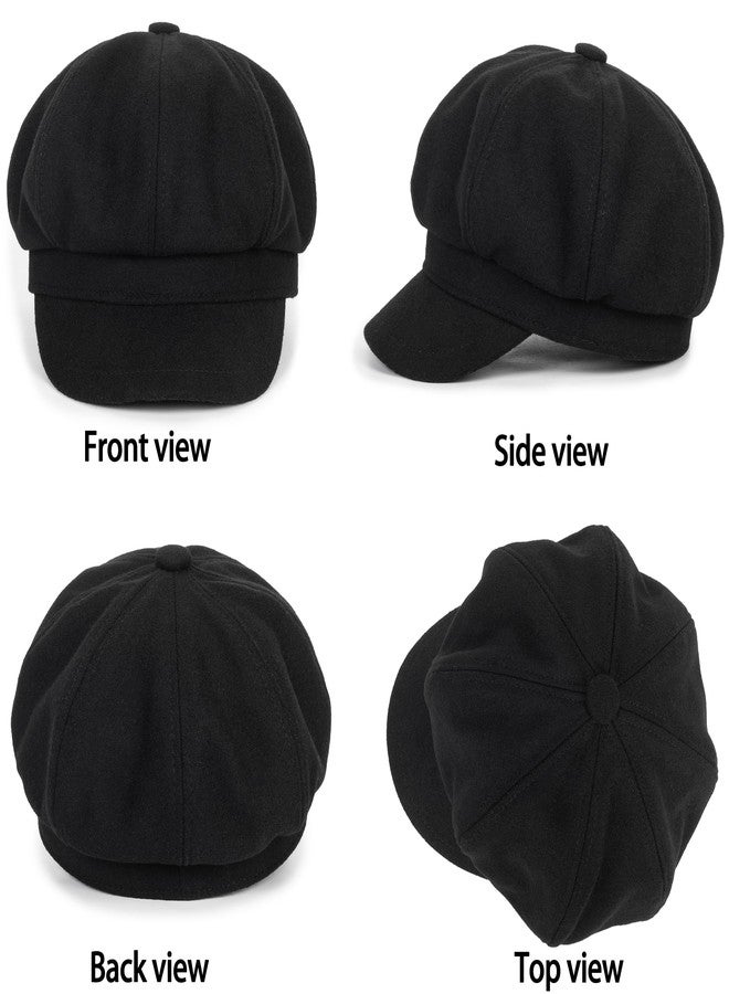 Mealah Kids-Girls-Wool-Newsboy Cap - Vintage Winter Outdoor-Boys-Beret Cabbie Hat-Octagonal Toddler Painter Cap for 3-8 Years Black - Image 5