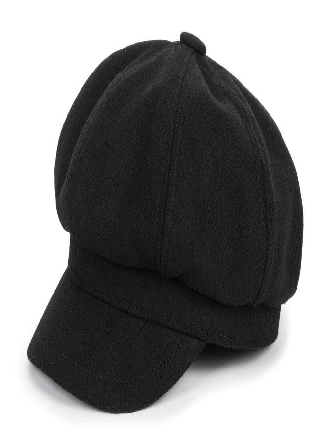 Mealah Kids-Girls-Wool-Newsboy Cap - Vintage Winter Outdoor-Boys-Beret Cabbie Hat-Octagonal Toddler Painter Cap for 3-8 Years Black - Image 1