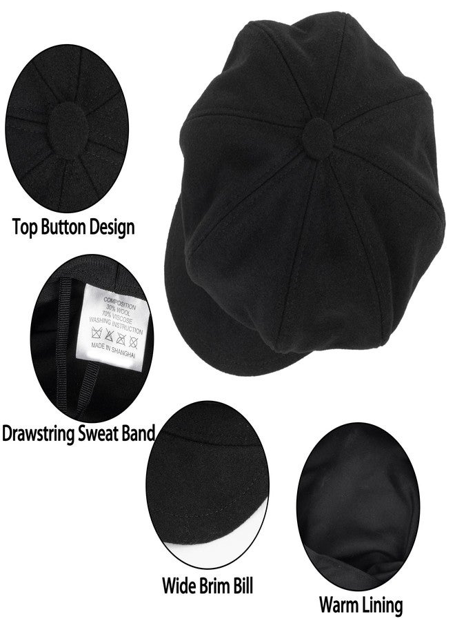 Mealah Kids-Girls-Wool-Newsboy Cap - Vintage Winter Outdoor-Boys-Beret Cabbie Hat-Octagonal Toddler Painter Cap for 3-8 Years Black - Image 3