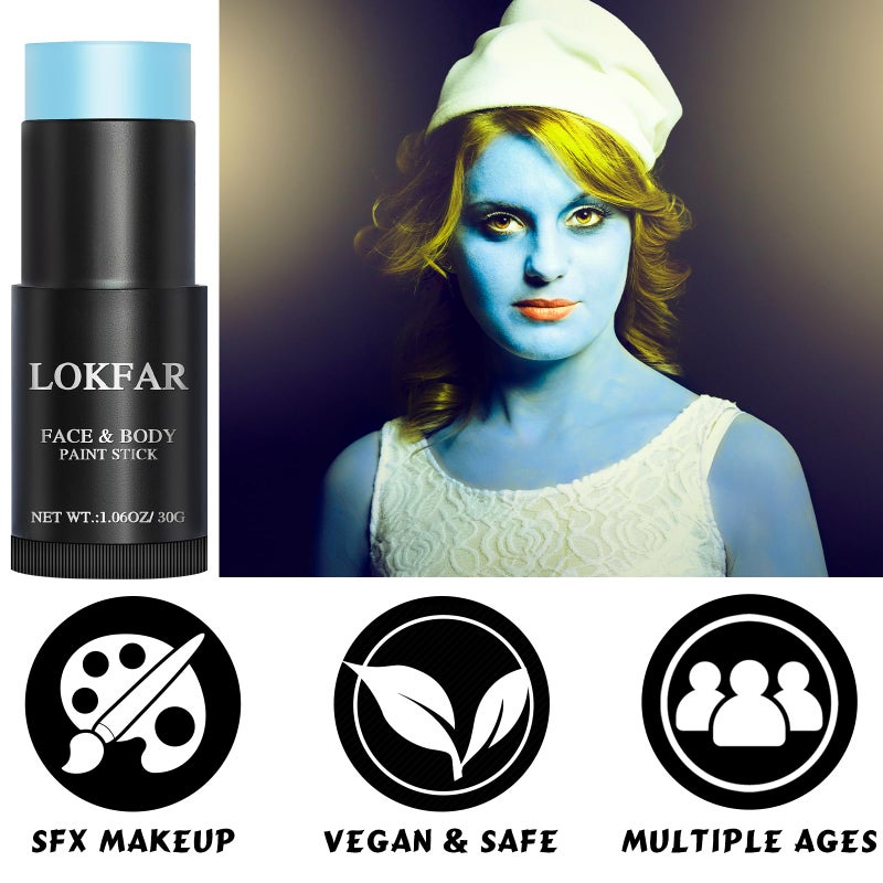 LOKFAR Light Blue Face Body Paint Stick, Eye Black Stick for Sports, Waterproof Full-Coverage Blue Face Makeup for Halloween Avatar Sally Corpse Bride Cosplay Makeup - Image 3