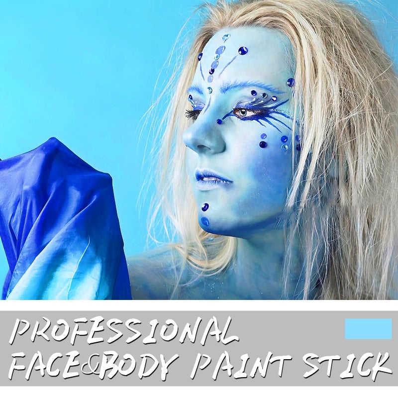 LOKFAR Light Blue Face Body Paint Stick, Eye Black Stick for Sports, Waterproof Full-Coverage Blue Face Makeup for Halloween Avatar Sally Corpse Bride Cosplay Makeup - Image 2
