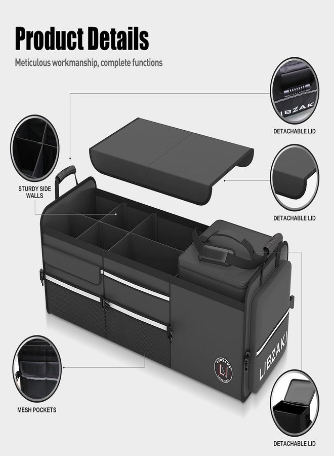 LI LIBZAKI LIBZAKI Oversize 4 in 1 Car Trunk Storage Organizer, Multi Compartment Collapsible Trunk Storage Box with Cooler Bag for Car Truck SUV-Black - Image 4