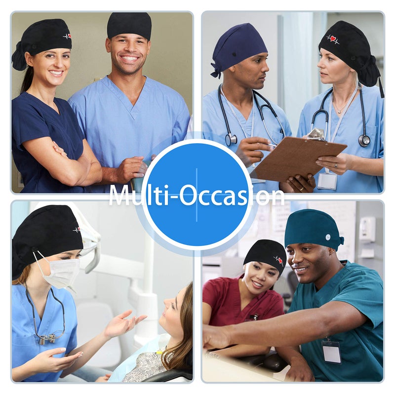 QBA Adjustable Working Cap with Button, Satin Lined Hat, Cotton Working Hat Sweatband, Elastic Bandage Tie Back Hats for Women & Men, One Size - Image 5