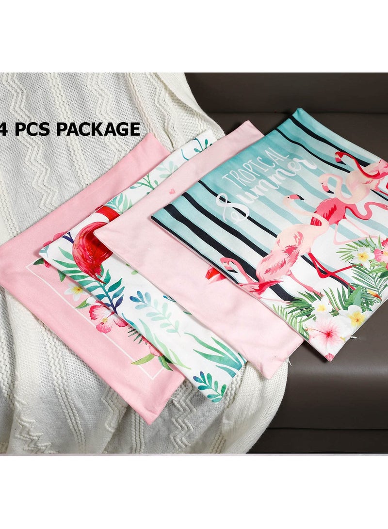 Captaintech 4 Pcs Flamingo Throw Pillow Covers, 18 X 18 Inch Decorative Pink Bird Pillowcases Tropical Leaves Cushion Covers for Sofa Couch Summer Holiday Home Decor (Sets A) - Image 3