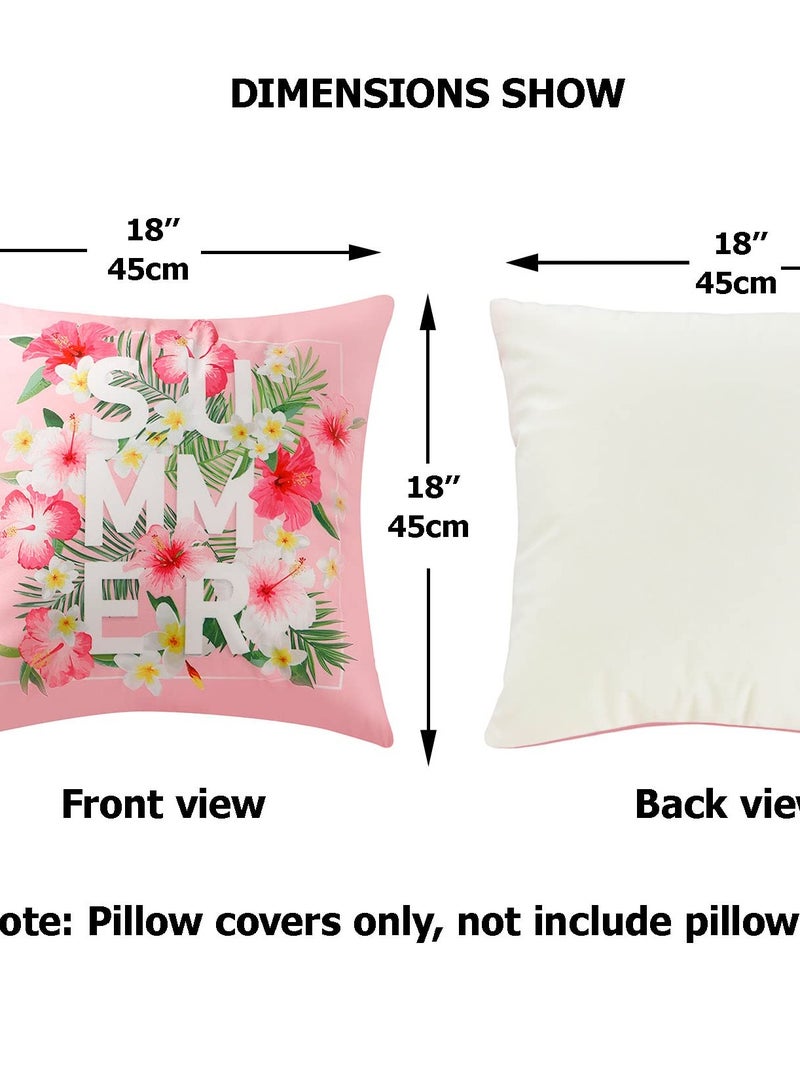 Captaintech 4 Pcs Flamingo Throw Pillow Covers, 18 X 18 Inch Decorative Pink Bird Pillowcases Tropical Leaves Cushion Covers for Sofa Couch Summer Holiday Home Decor (Sets A) - Image 5