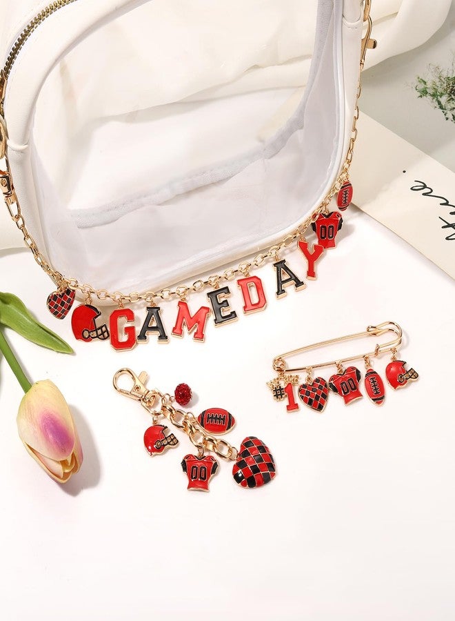 NVENF 3PCS Football Bag Charms Keychain for Women Men Game Day Purse Charms Football Cheer Mom Accessories Essentials Gifts (Red Black) - Image 4